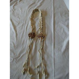 Vintage Macrame Beaded CERAMIC Medallion Belt 70's Knotted Boho Hippie 47"1 1/4"